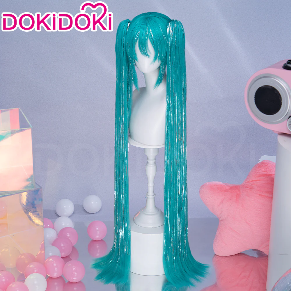 【Holographic Shimmer Fiber】【100 CM】DokiDoki Cosplay Wig Long Straight Green Blue Hair Twin Tails - Image 13