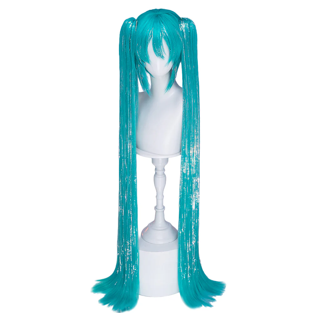 【Holographic Shimmer Fiber】【100 CM】DokiDoki Cosplay Wig Long Straight Green Blue Hair Twin Tails - Image 16