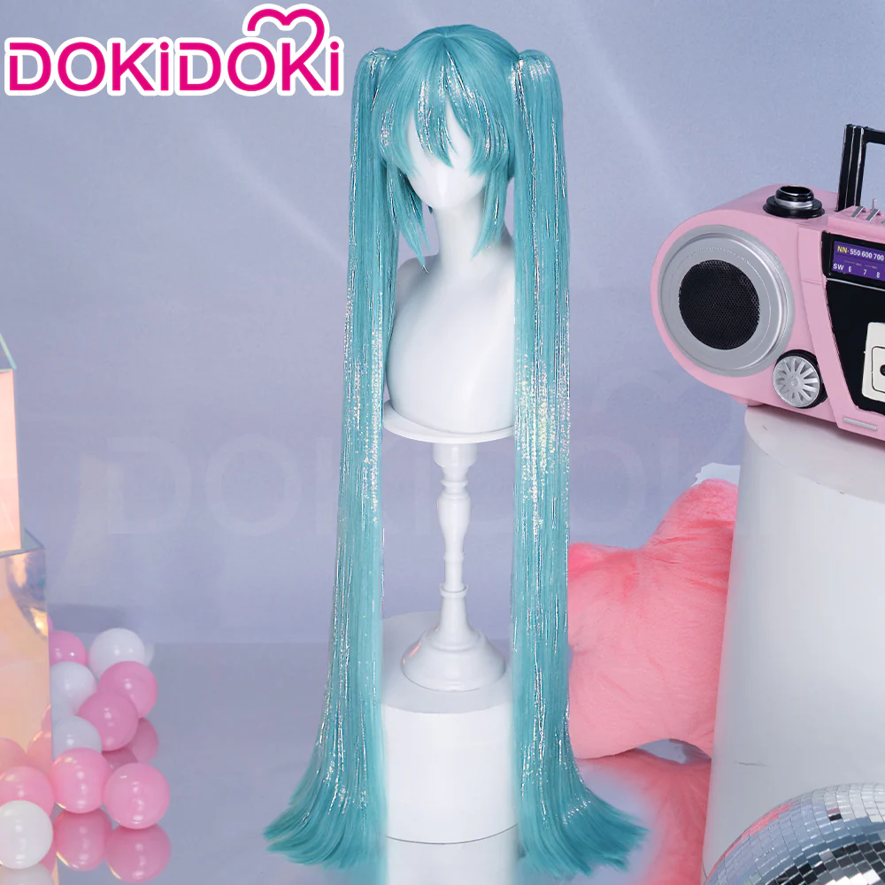 【Holographic Shimmer Fiber】【100 CM】DokiDoki Cosplay Wig Long Straight Green Blue Hair Twin Tails - Image 18