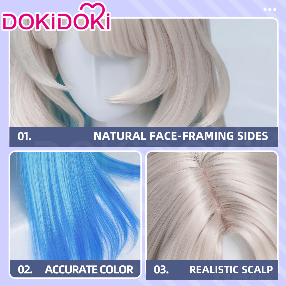【110CM】DokiDoki Game Genshin Impact Cosplay Aria Wig Long Light Blonde Blue Hair - Image 3