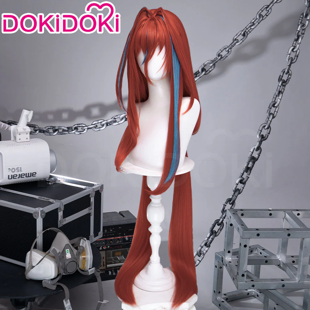 【120 CM】DokiDoki Game Arknights: Endfield Cosplay Ember Wig Long Straight Red Blue Highlights Hair Twin Ponytail - Image 2