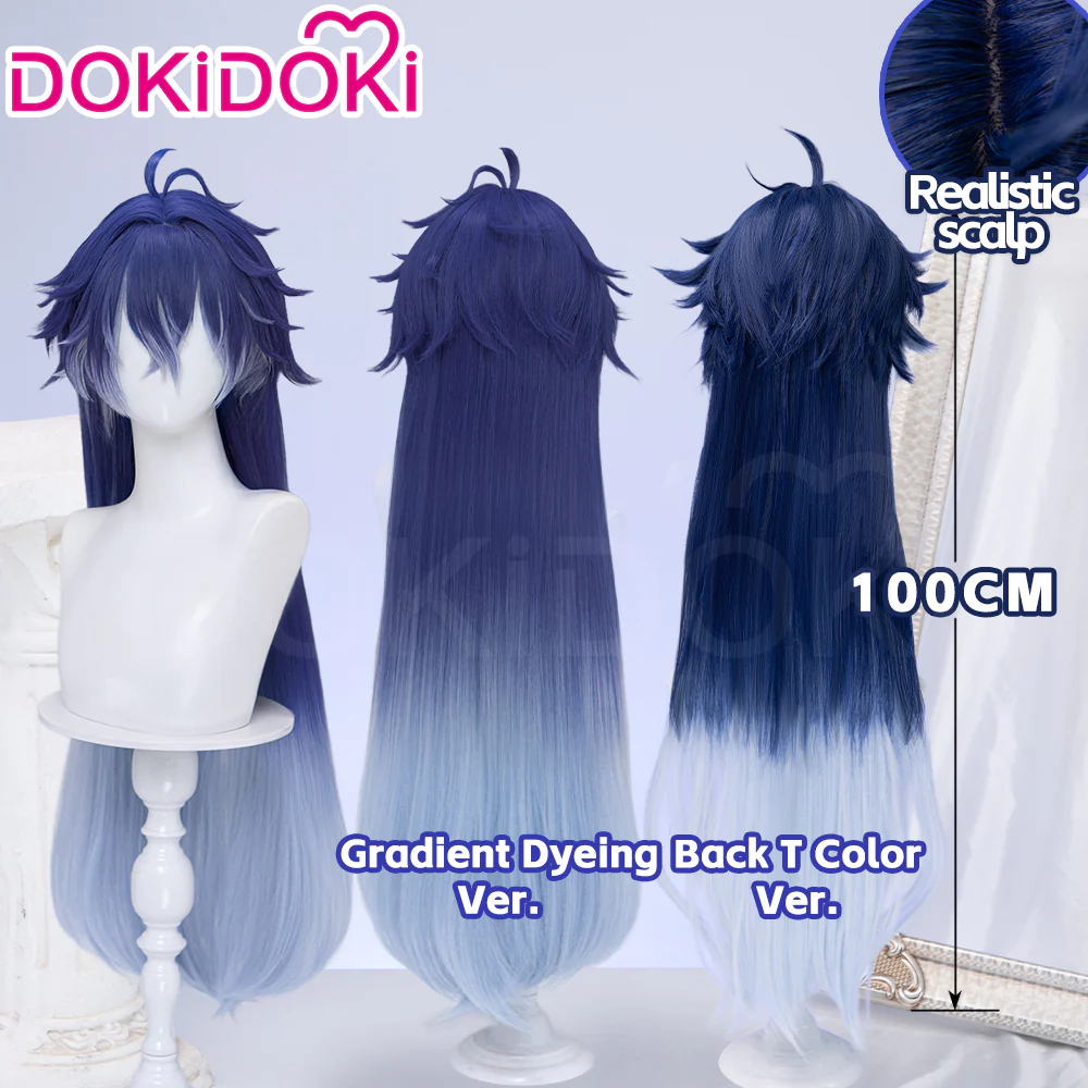 DokiDoki Game Genshin Impact Cosplay Flins Wig Long Blue Gradient Hair Song of the Welkin Moon - Image 15