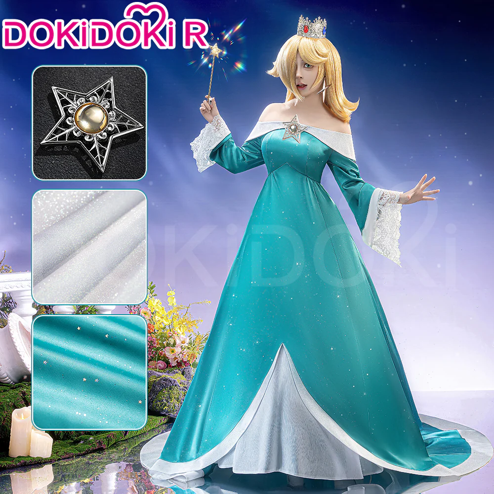 【Glowing】【Size S-3XL】DokiDoki-R Movie Cosplay Cosplay Costume Blue Princess Dress With Magic Staff / Crown