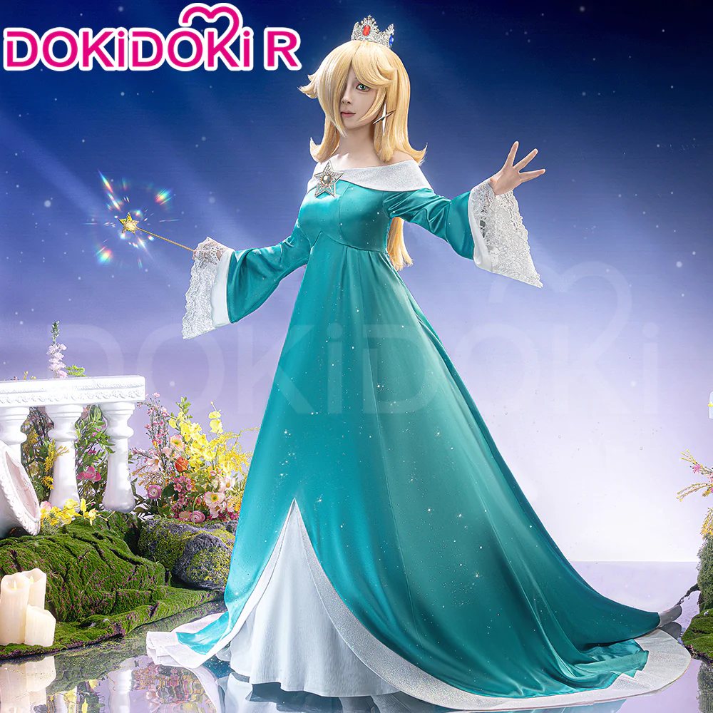 【Glowing】【Size S-3XL】DokiDoki-R Movie Cosplay Cosplay Costume Blue Princess Dress With Magic Staff / Crown - Image 2