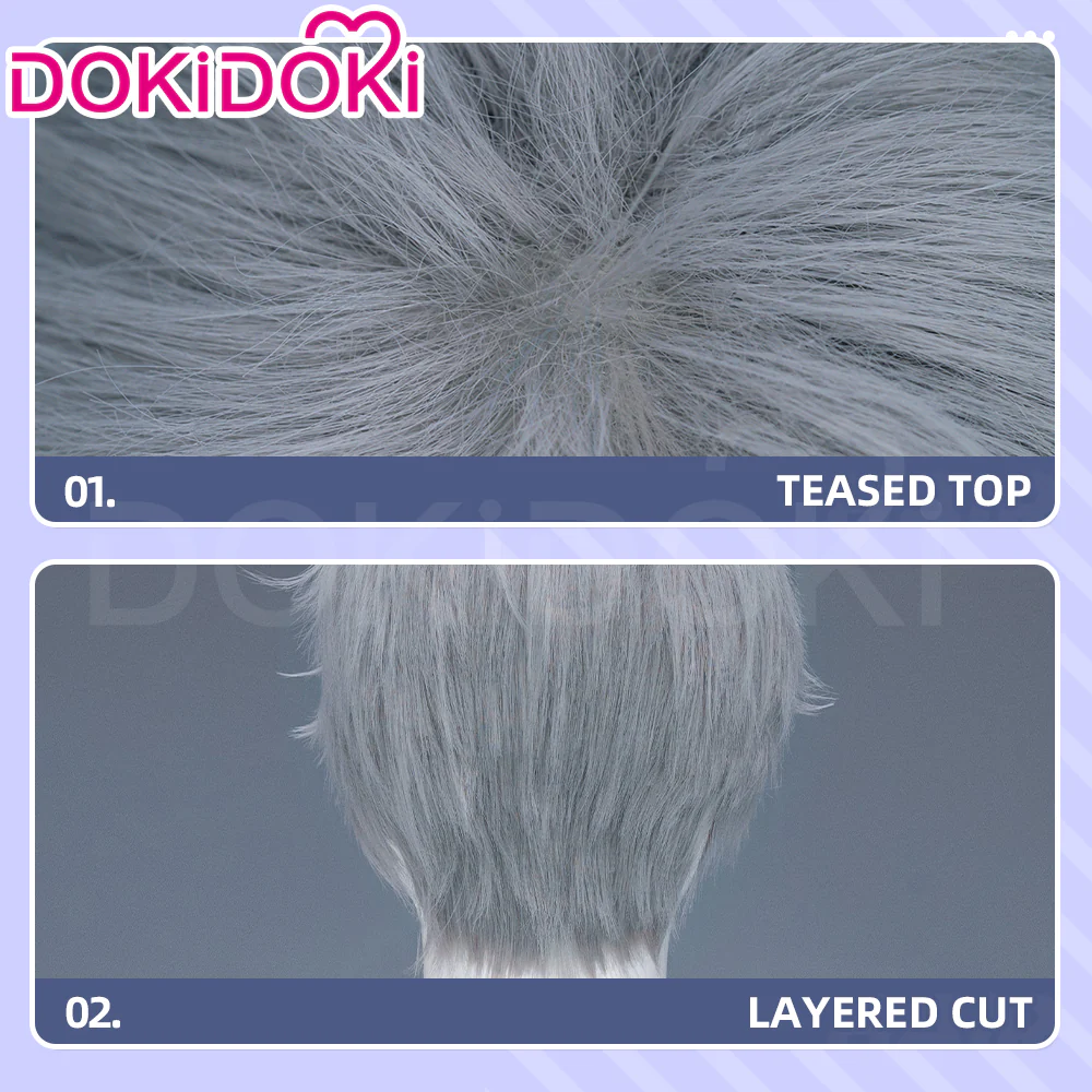 【Ready For Ship】DokiDoki Anime Cosplay Wig / Tattoo Sticker / Earring / Necklace Short Straight Grey Hair  28th Adult Version - Image 15