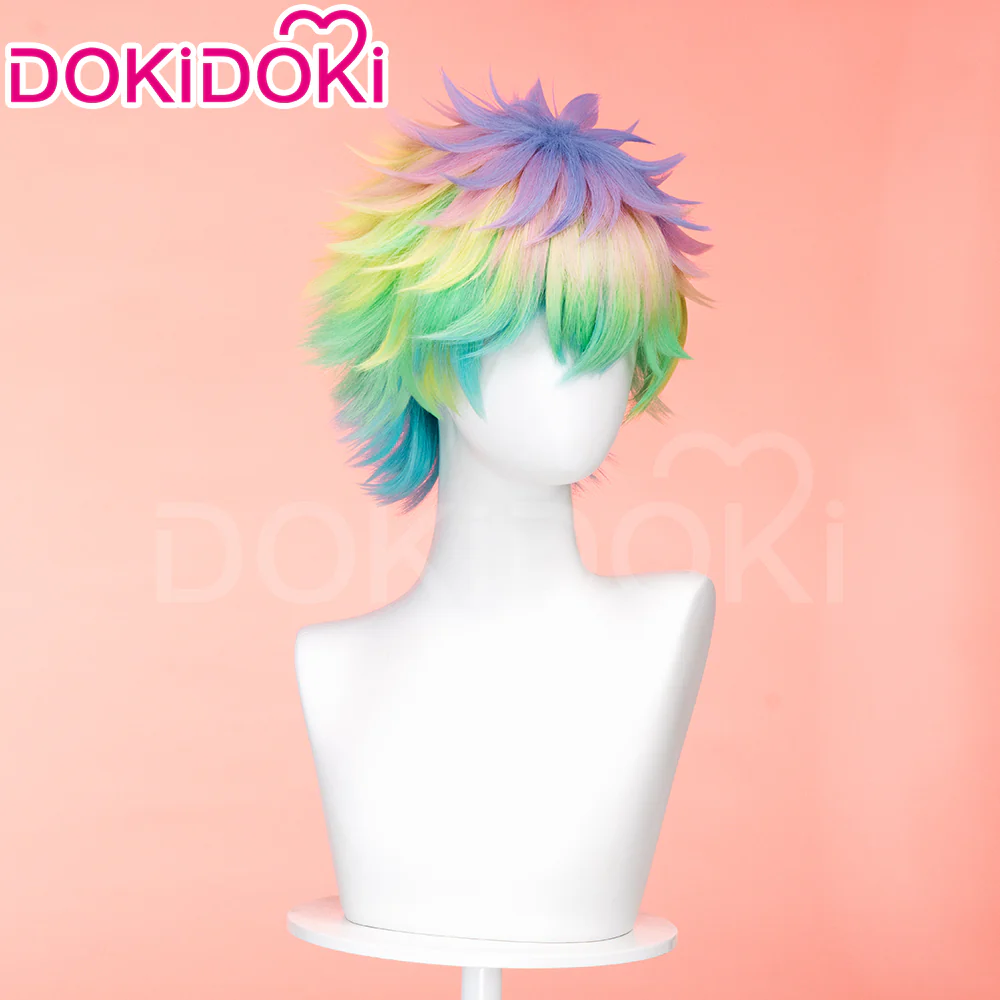 DokiDoki Anime Cosplay Cosplay Wig Short Straight Purple Green Blue Hair - Image 3