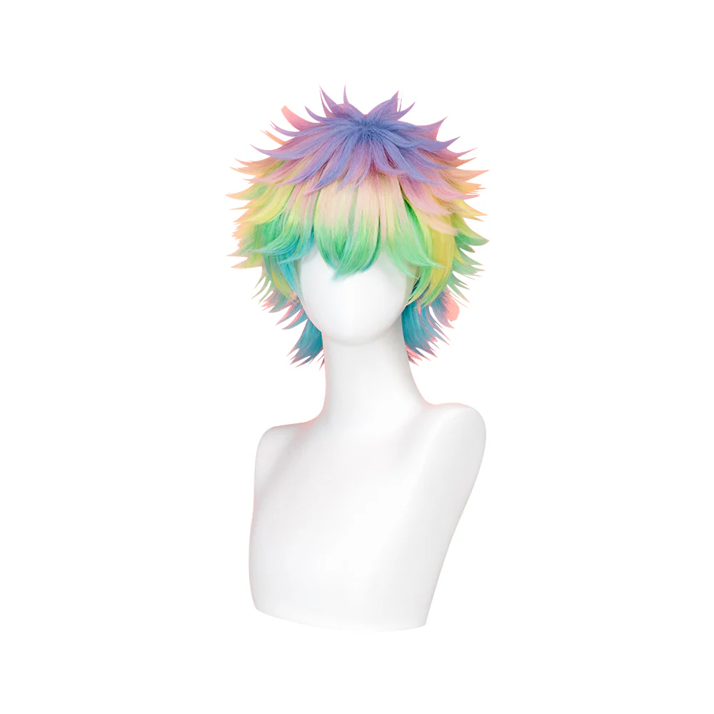 DokiDoki Anime Cosplay Cosplay Wig Short Straight Purple Green Blue Hair - Image 5