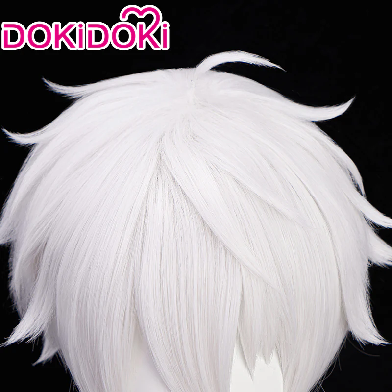 DokiDoki Anime Cosplay Wig Short Straight White Hair - Image 3