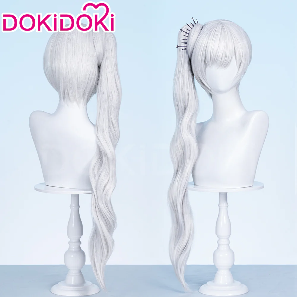 【Ready For Ship】DokiDoki Anime Copslay White Ice Queen Wig Long Curly White Hair Single Side Ponytail