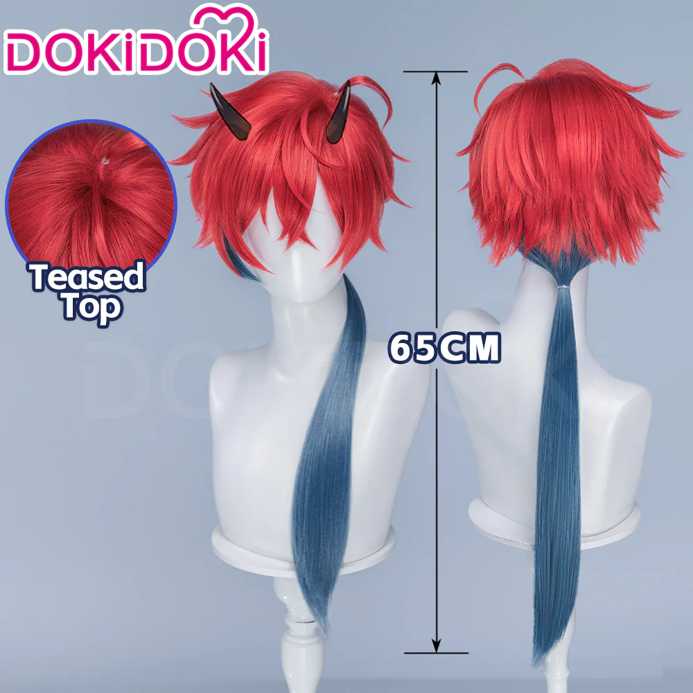 DokiDoki Anime Cosmic Princess Kaguya! Cosplay Akira Mikado Wig Long Red Green Braid Hair - Image 2