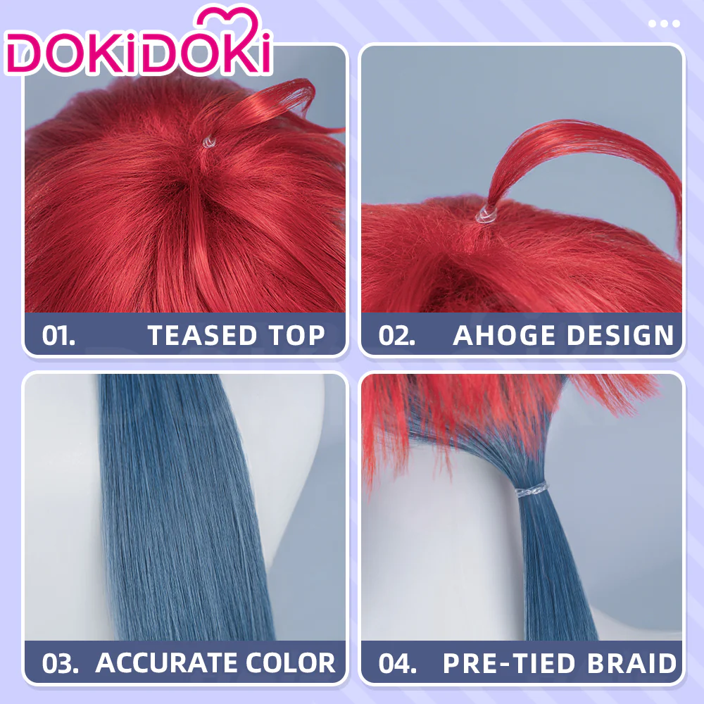 DokiDoki Anime Cosmic Princess Kaguya! Cosplay Akira Mikado Wig Long Red Green Braid Hair - Image 5