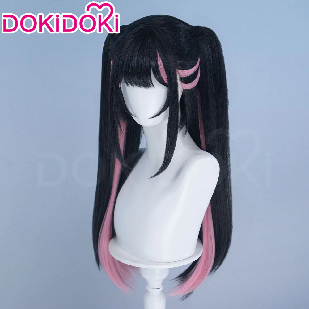 DokiDoki Anime Cosmic Princess Kaguya! Cosplay Komazawa Noi Wig Long Straight Black Pink Highlight Hair Twin Tails / Horn Accessory - Image 3