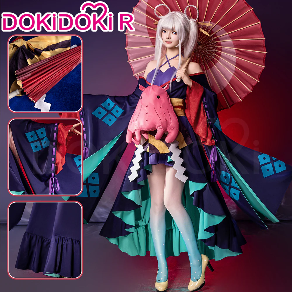 DokiDoki-R Anime Cosmic Princess Kaguya! Cosplay Runami Yachiyo Costume / Umbrella / Octopus Plush