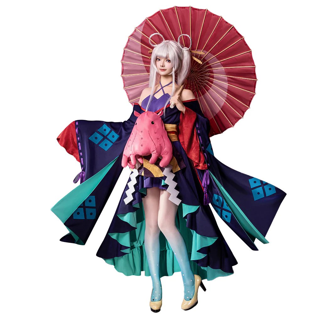 DokiDoki-R Anime Cosmic Princess Kaguya! Cosplay Runami Yachiyo Costume / Umbrella / Octopus Plush - Image 5