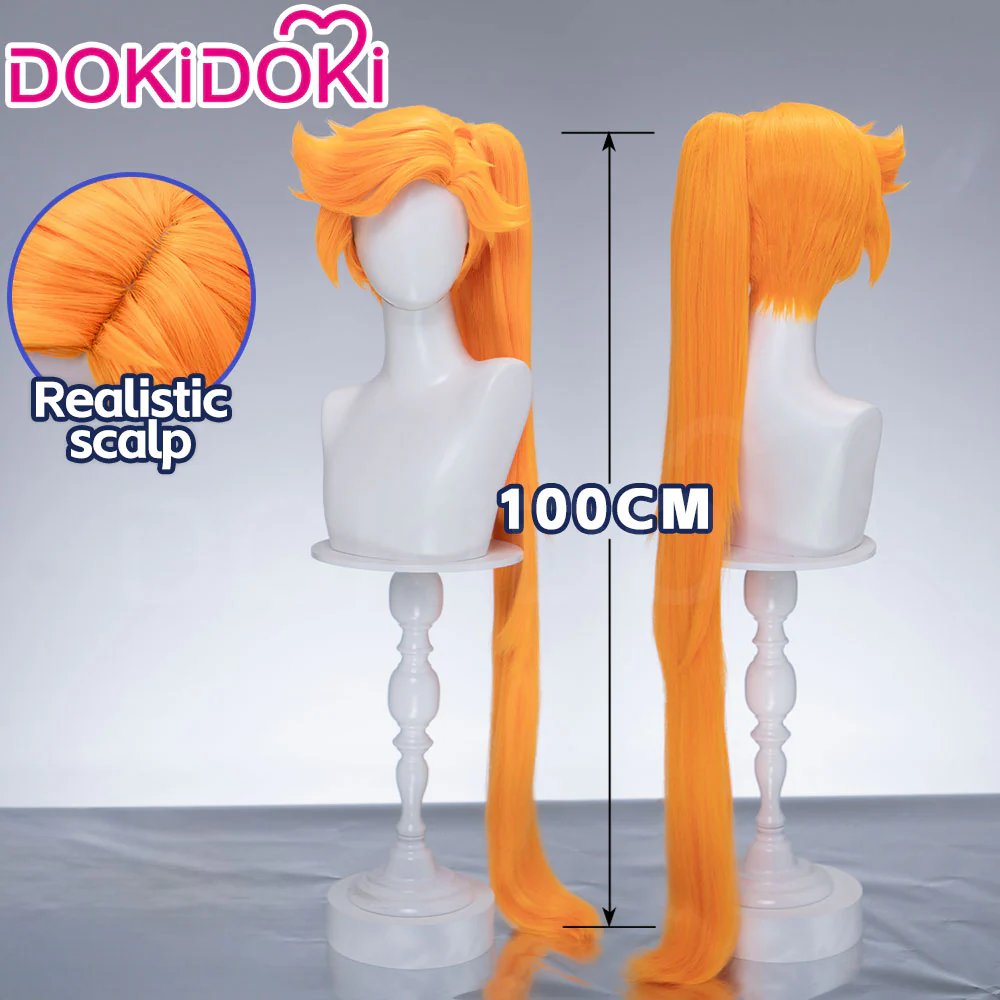 DokiDoki Anime Cosplay Magical Transformation Wig Long Curly Orange Hair Side Ponytail