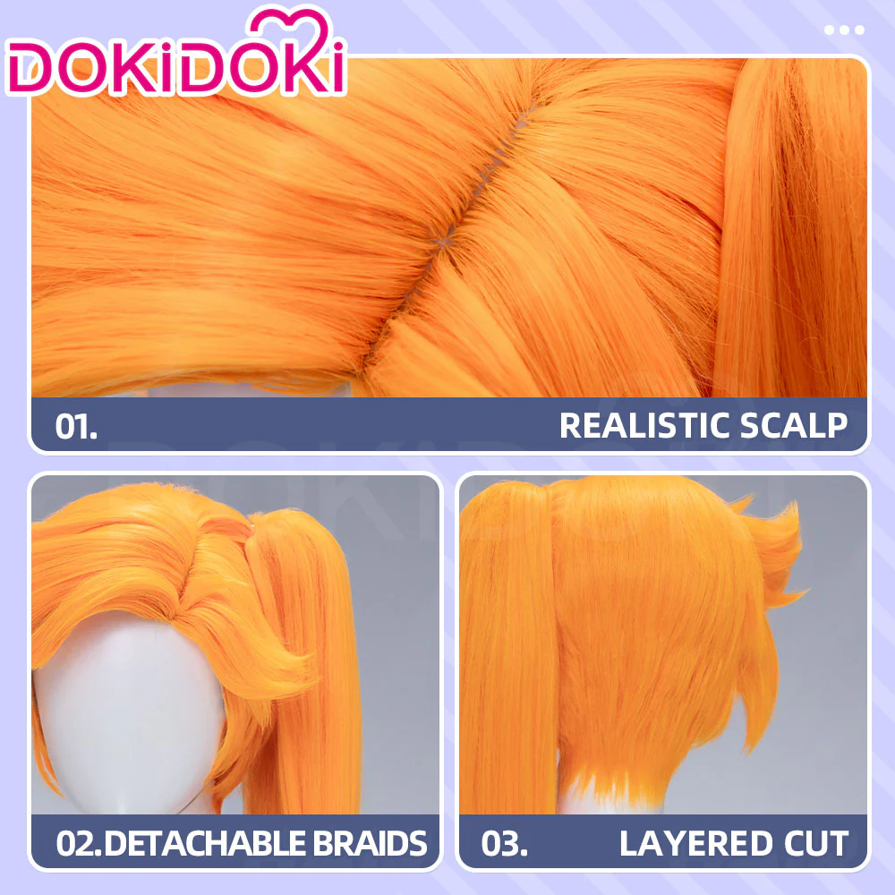DokiDoki Anime Cosplay Magical Transformation Wig Long Curly Orange Hair Side Ponytail - Image 4