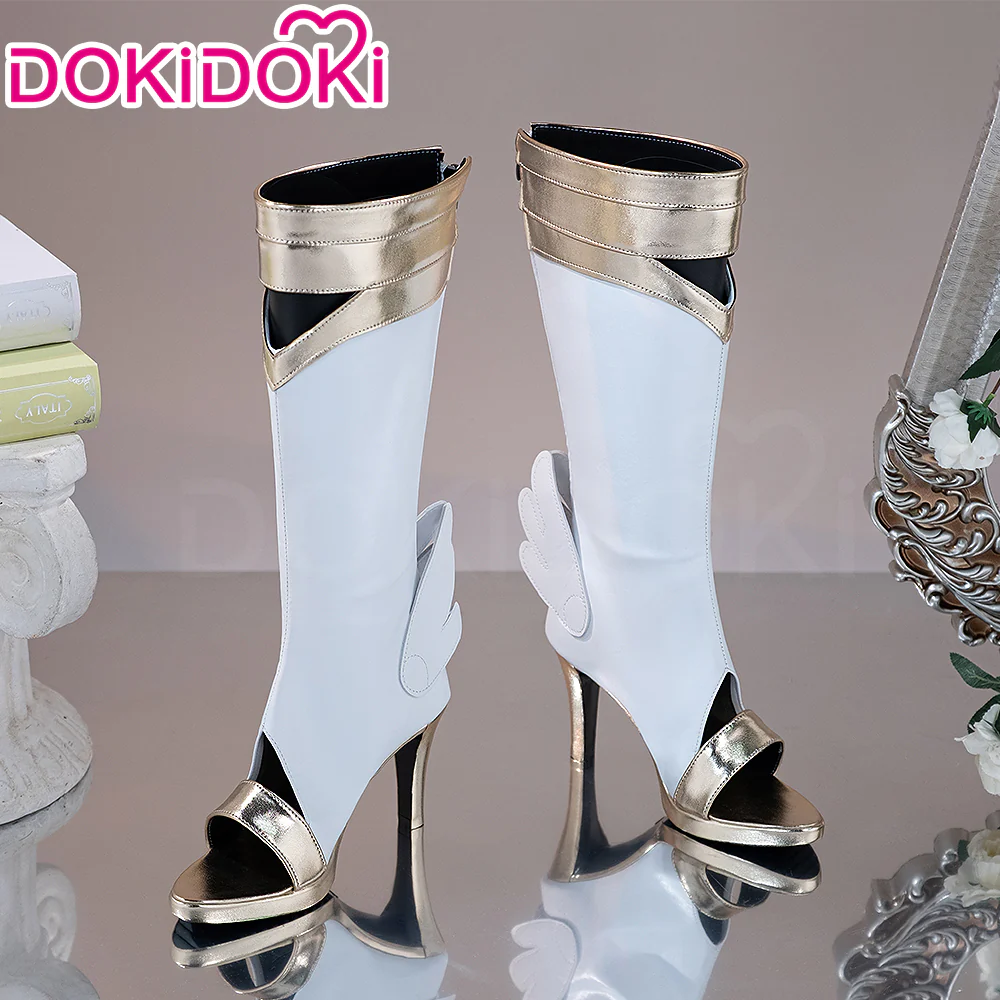 DokiDoki Anime Cosplay White Gold Battle Shoes Wing High Heel Boots