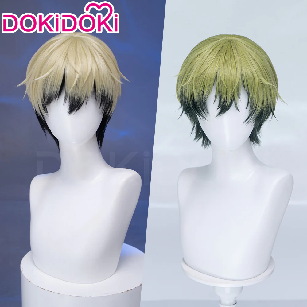 DokiDoki Anime Cosplay Wig Short Blonde Green Black Layered Hair