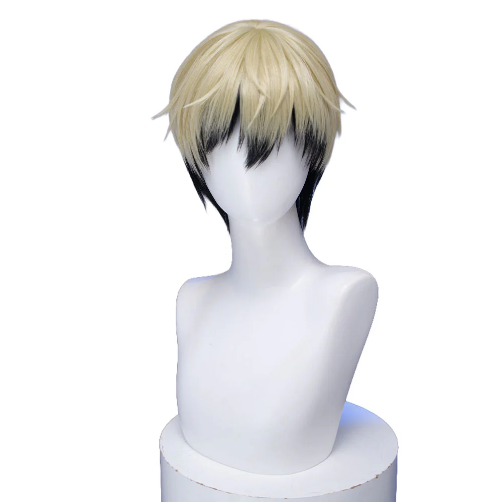 DokiDoki Anime Cosplay Wig Short Blonde Green Black Layered Hair - Image 6