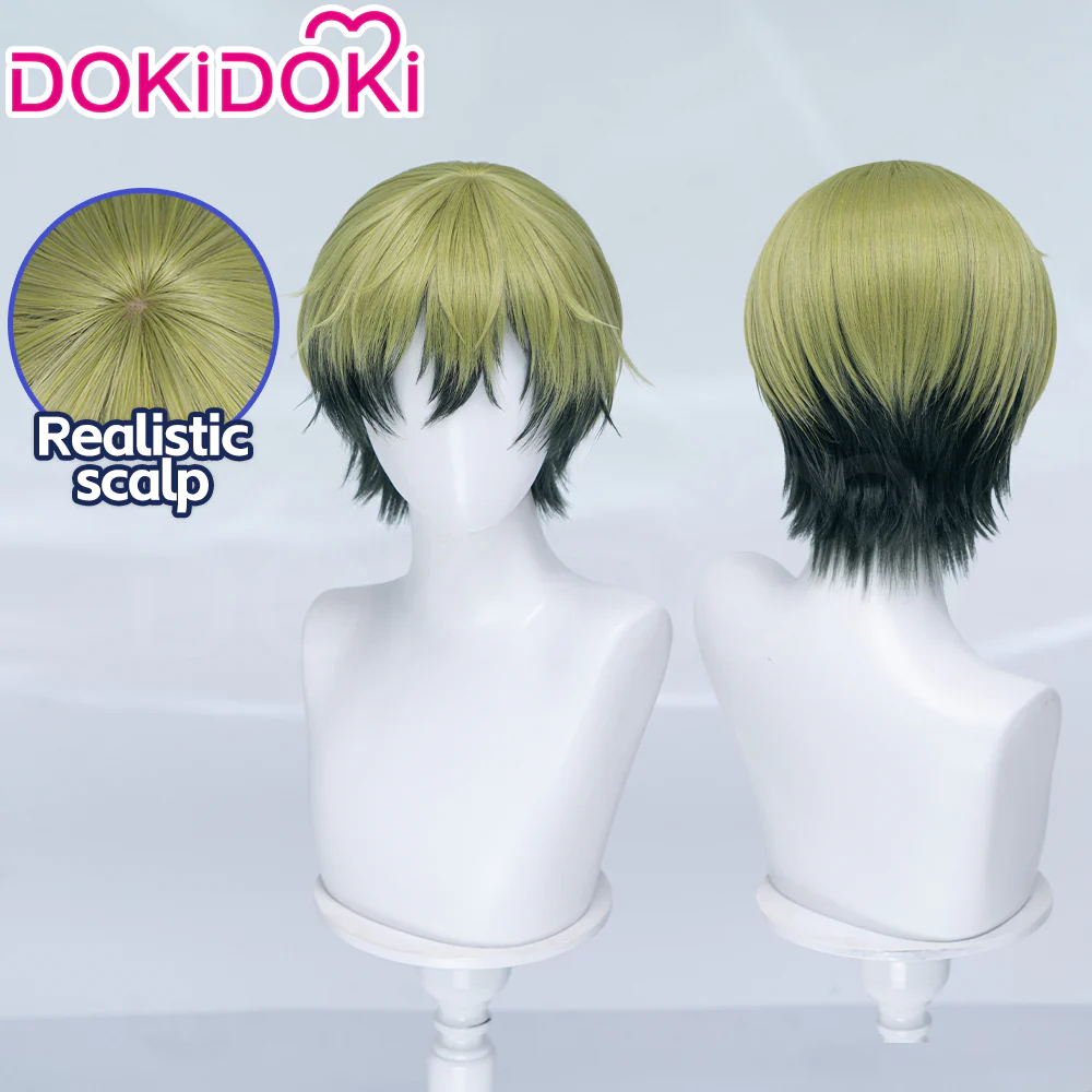 DokiDoki Anime Cosplay Wig Short Blonde Green Black Layered Hair - Image 7