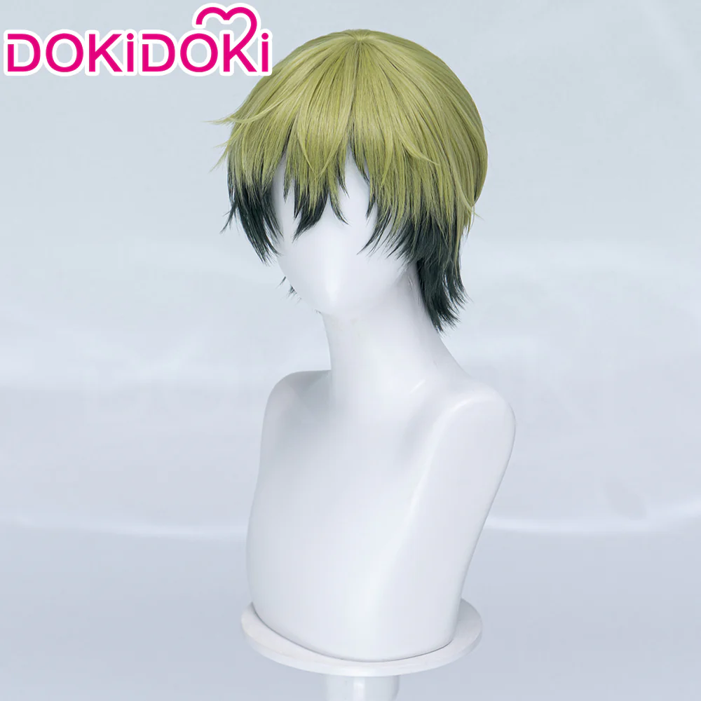 DokiDoki Anime Cosplay Wig Short Blonde Green Black Layered Hair - Image 8