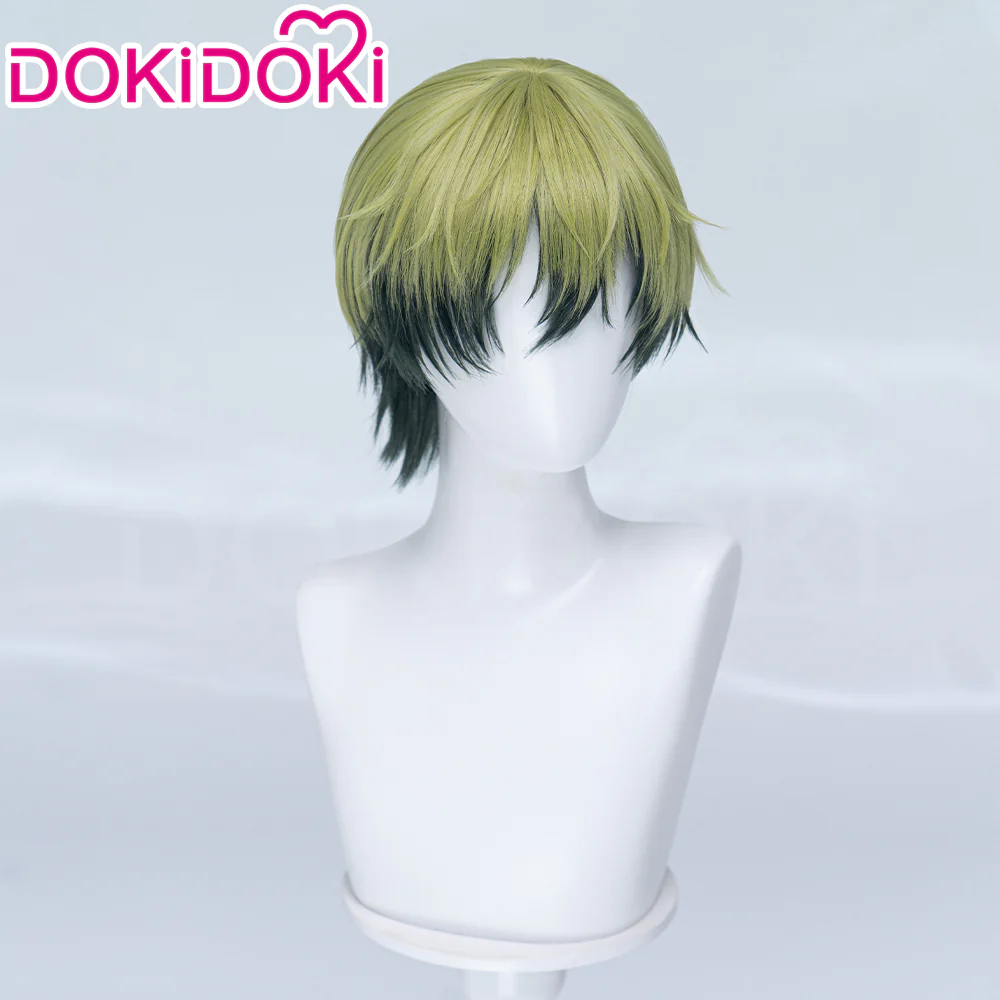 DokiDoki Anime Cosplay Wig Short Blonde Green Black Layered Hair - Image 9