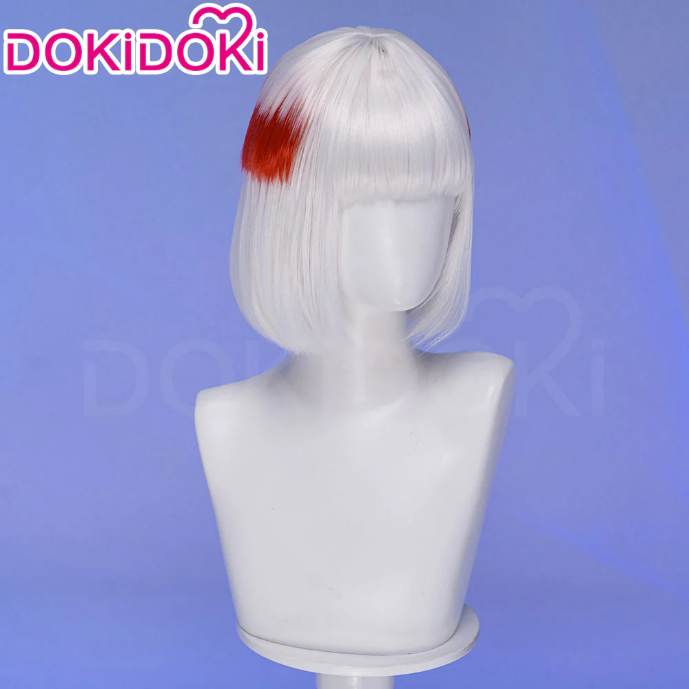 【Ready For Ship】DokiDoki Anime Cosplay Wig Short Straight Silver Red Highlight Hair - Image 3