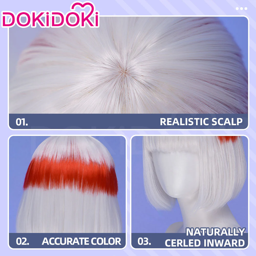 【Ready For Ship】DokiDoki Anime Cosplay Wig Short Straight Silver Red Highlight Hair - Image 4