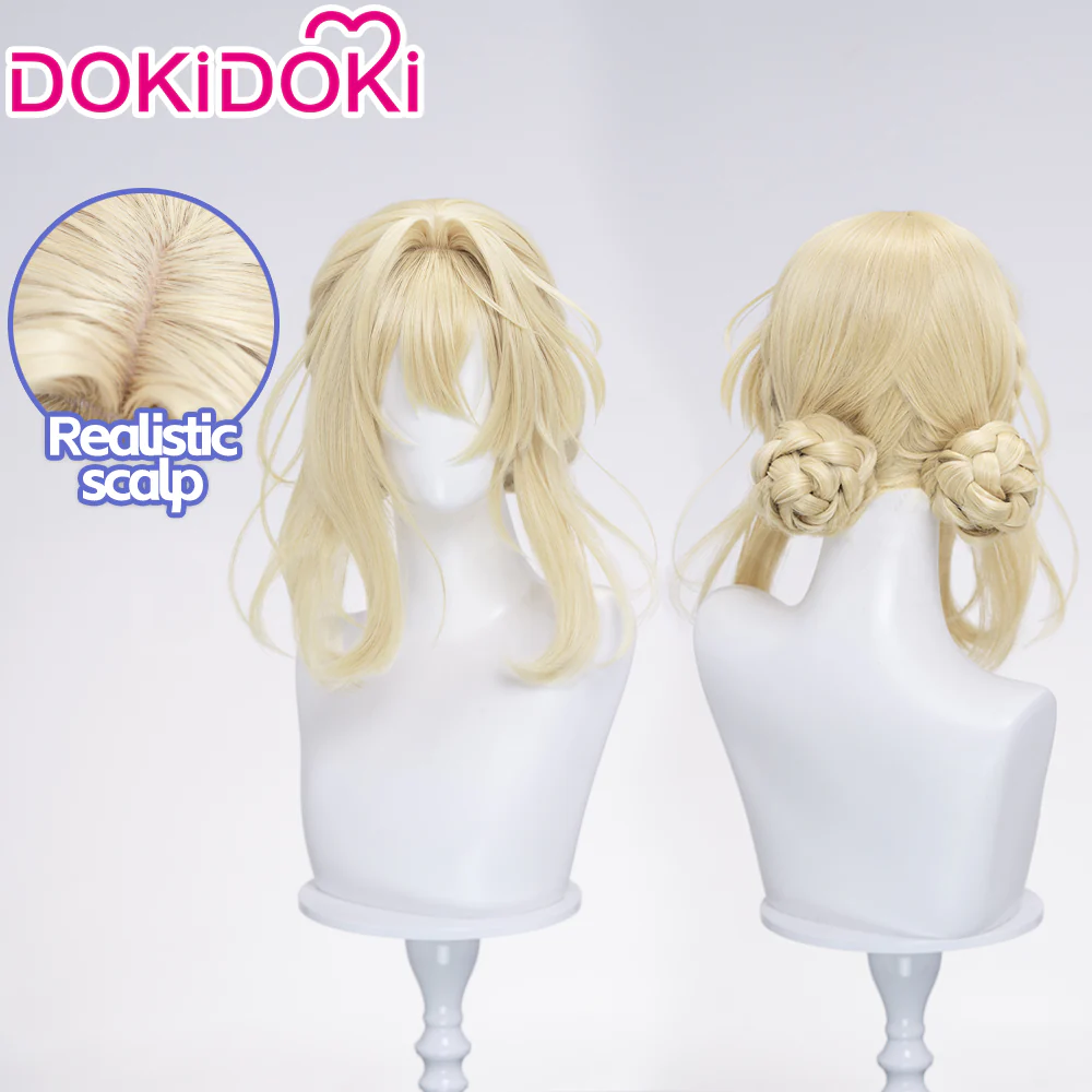 DokiDoki Anime Violet Evergarden Cosplay Violet Wig Blonde Hair / Gemstone Necklace