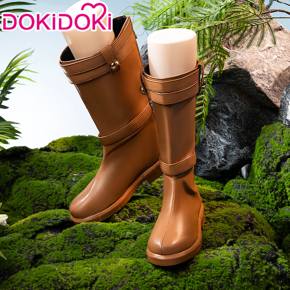 DokiDoki Anime Cosplay Brown Glossy / Suede Shoes Mid-calf Boots - Image 2
