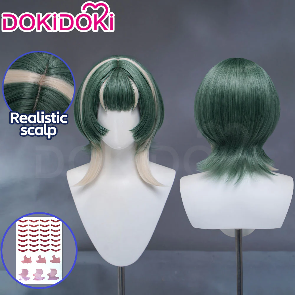 DokiDoki Anime GACHIAKUTA Cosplay Guita Wig / Prop Short Green Silver Highlight Hair