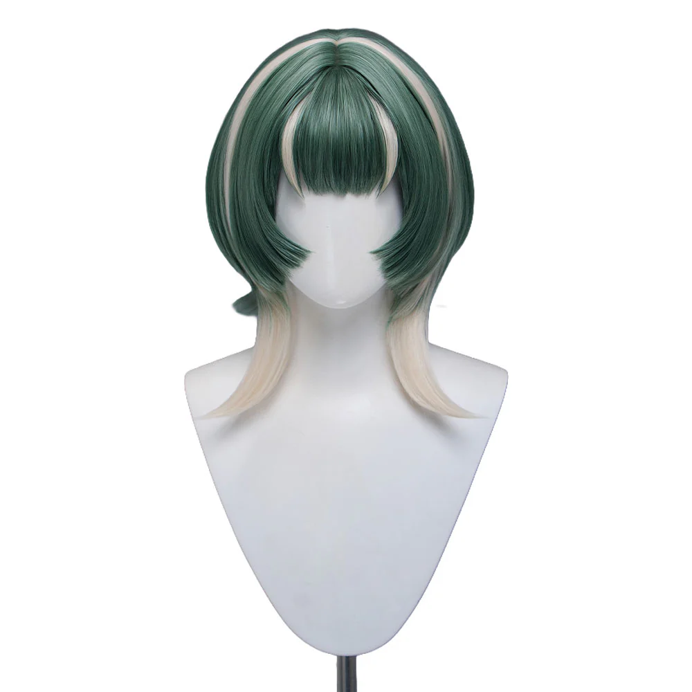 DokiDoki Anime GACHIAKUTA Cosplay Guita Wig / Prop Short Green Silver Highlight Hair - Image 6