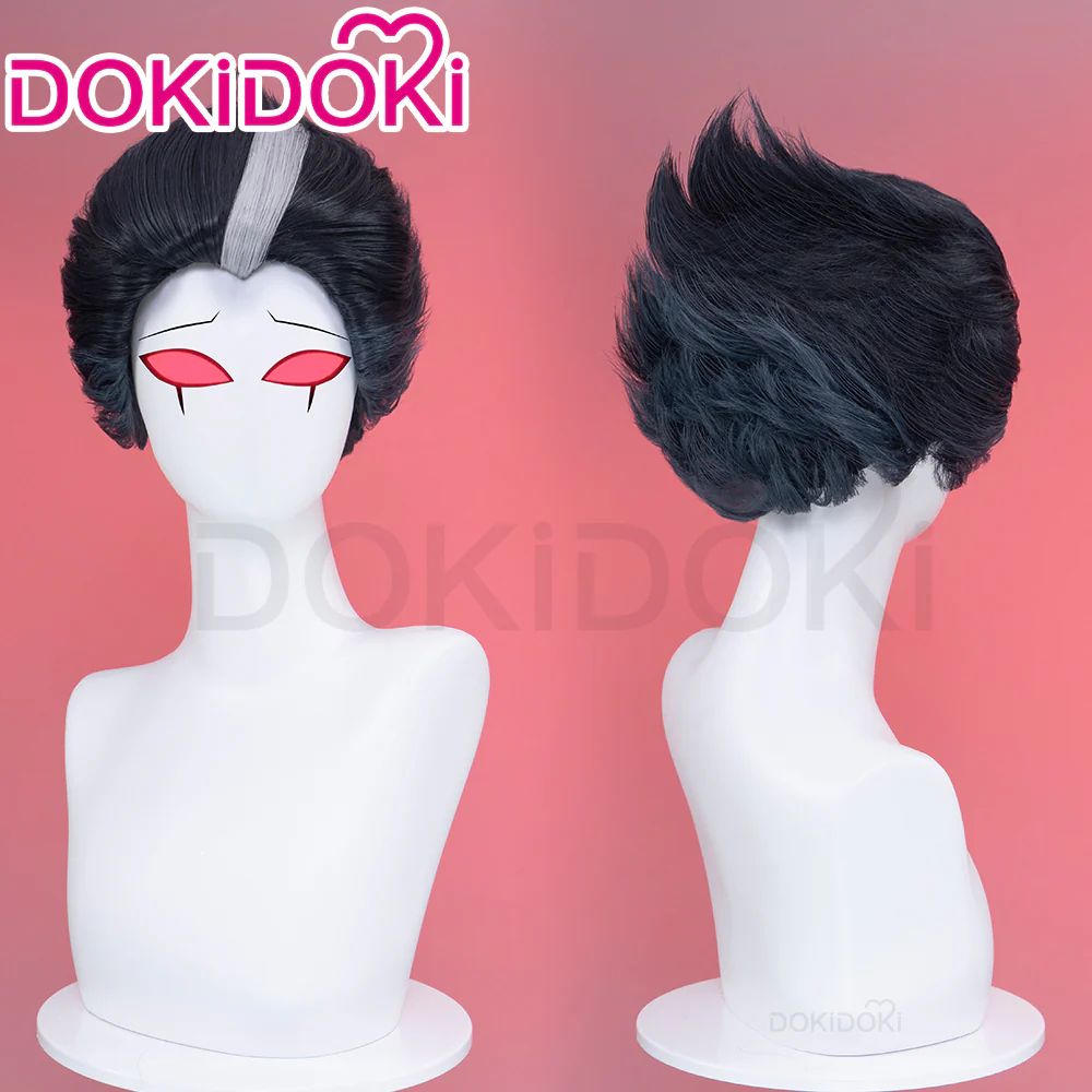 【Ready For Ship】DokiDoki Anime Hell Boss Cosplay Wig Short Straight Black White Highlight Hair