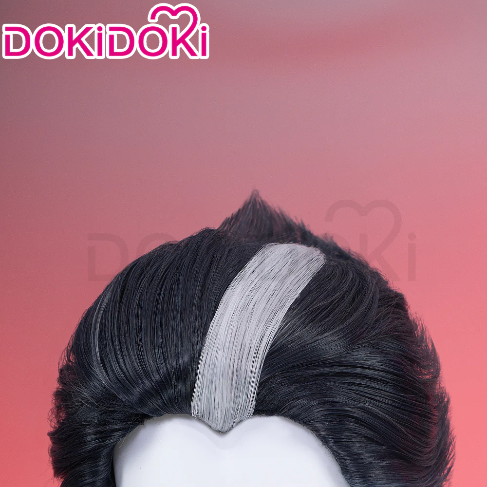 【Ready For Ship】DokiDoki Anime Hell Boss Cosplay Wig Short Straight Black White Highlight Hair - Image 4