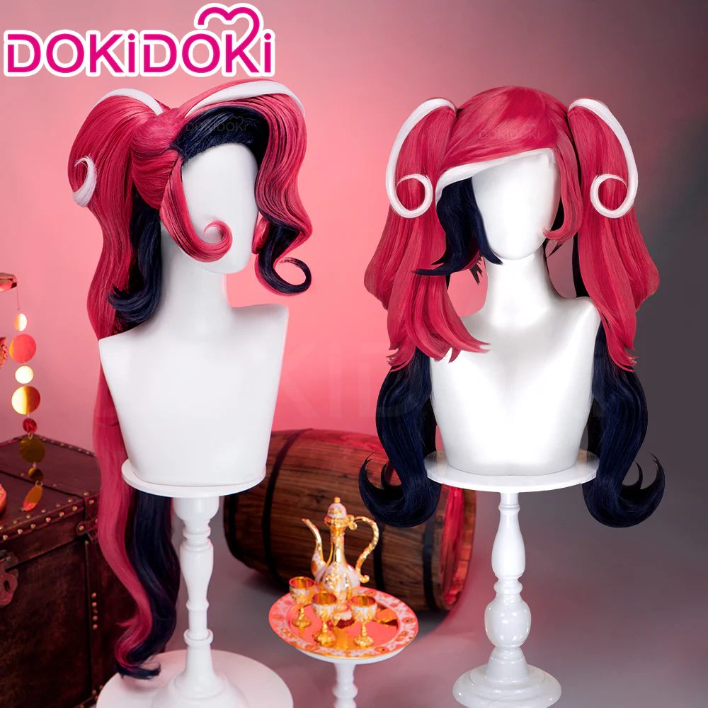 【Ready For Ship】DokiDoki Anime Hell Hotel Cosplay Wig / Earring Long Curly Pink Black Double Ponytail Hair - Image 2