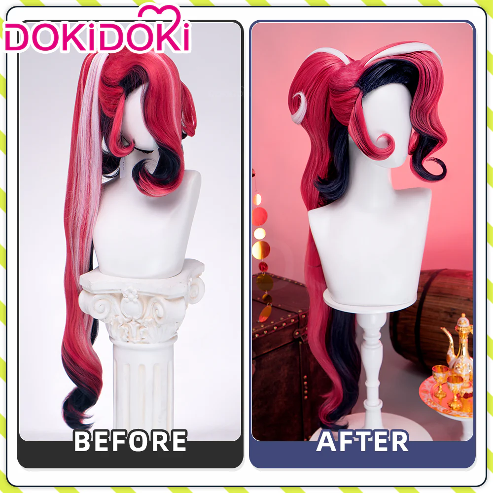 【Ready For Ship】DokiDoki Anime Hell Hotel Cosplay Wig / Earring Long Curly Pink Black Double Ponytail Hair - Image 9