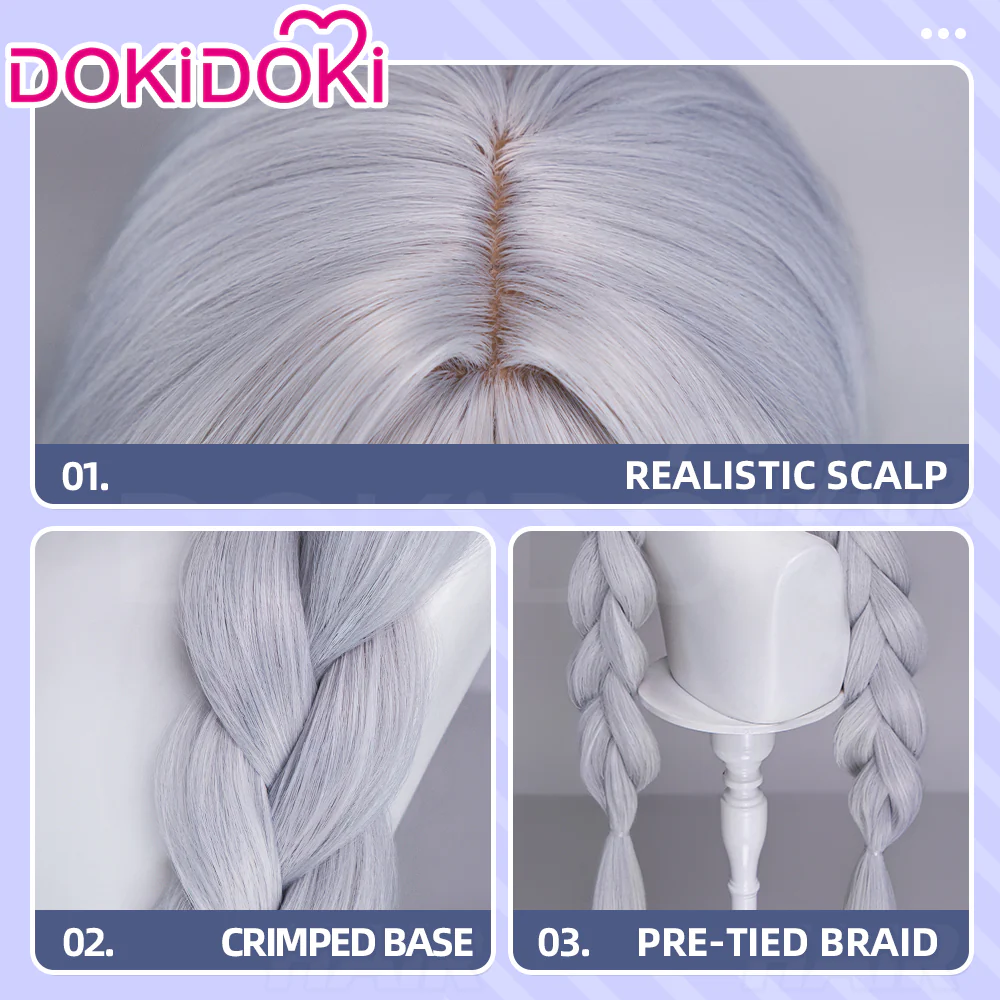 DokiDoki Anime Manga Cosplay Wig Short Straight Silver Hair Braided Bun Updo Twin Braids - Image 10