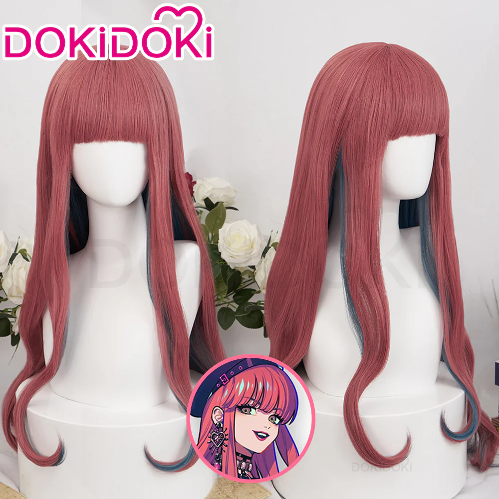 【Ready For Ship】DokiDoki Anime Paradox Live THE ANIMATION Cosplay Anne Faulkner Wig Long Curly Red Blue Hair