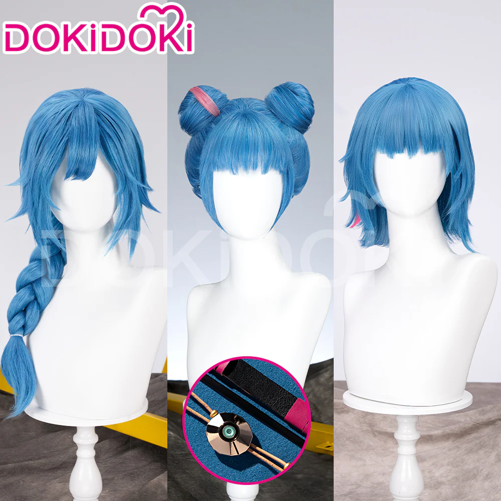 【Partially Ready For Ship】DokiDoki Anime Cosplay Wig / Necklace Short Blue Short / Pigtail / Double Bun Purple Highlights Hair  Kids Young Version