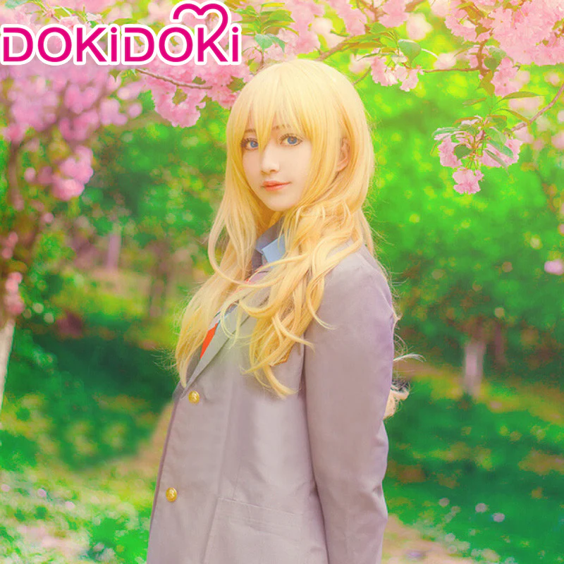 【Ready For Ship】DokiDoki Anime Your Lie in April Cosplay Miyazono Kaori Cosplay Wig Blonde Long Curly Hair - Image 2