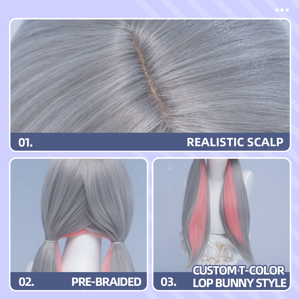 【Ready For Ship】DokiDoki Anime Cosplay Wig Grey Long Straight Twin Tail / Ear / Tail Rabbit Cute - Image 11