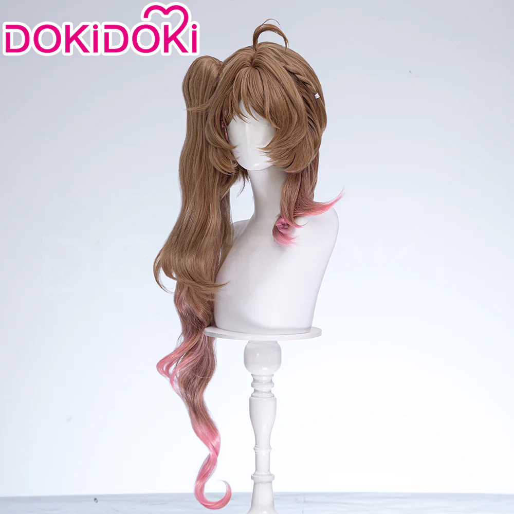 【Ready For Ship】DokiDoki Game Arknights Cosplay Eyjafjalla the Hvít Aska Wig Long Curly Brown Pink Hair - Image 2