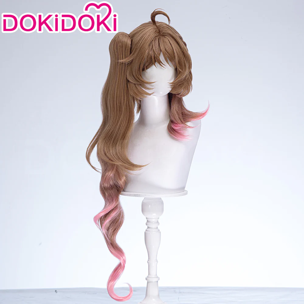 【Ready For Ship】DokiDoki Game Arknights Cosplay Eyjafjalla the Hvít Aska Wig Long Curly Brown Pink Hair - Image 3