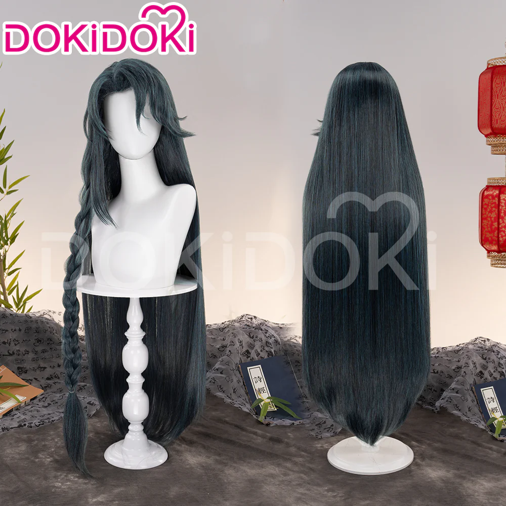 DokiDoki Game Ashes of the Kingdom Cosplay Wig Wenchou Long Straight Green Hair Wen Chou