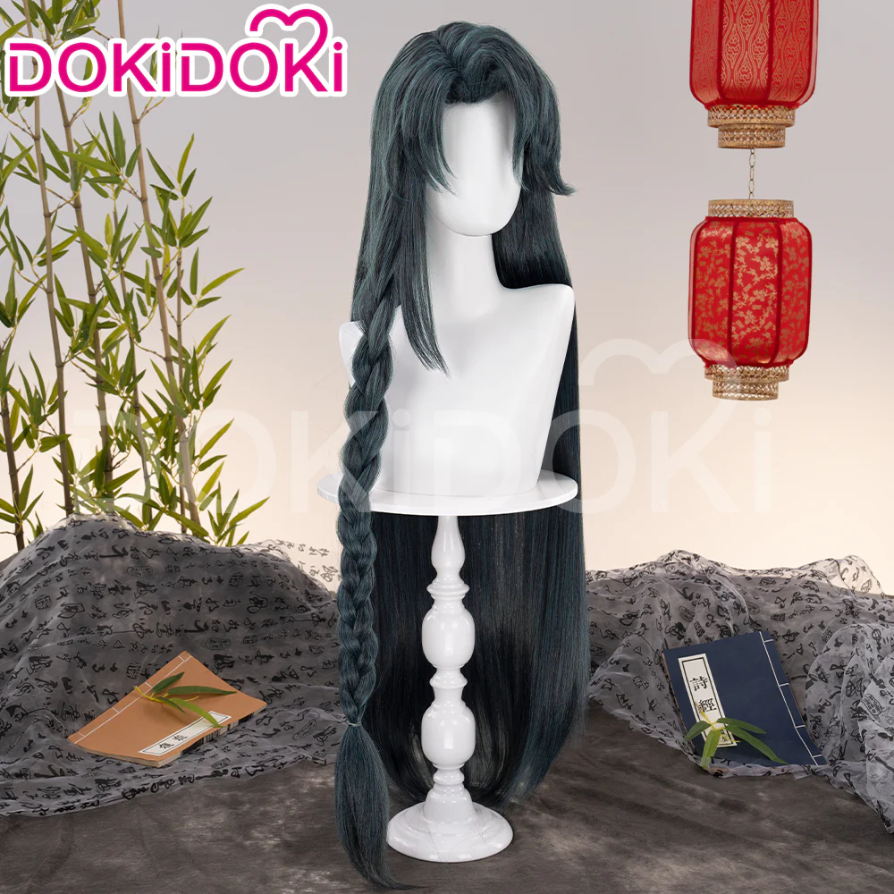 DokiDoki Game Ashes of the Kingdom Cosplay Wig Wenchou Long Straight Green Hair Wen Chou - Image 2
