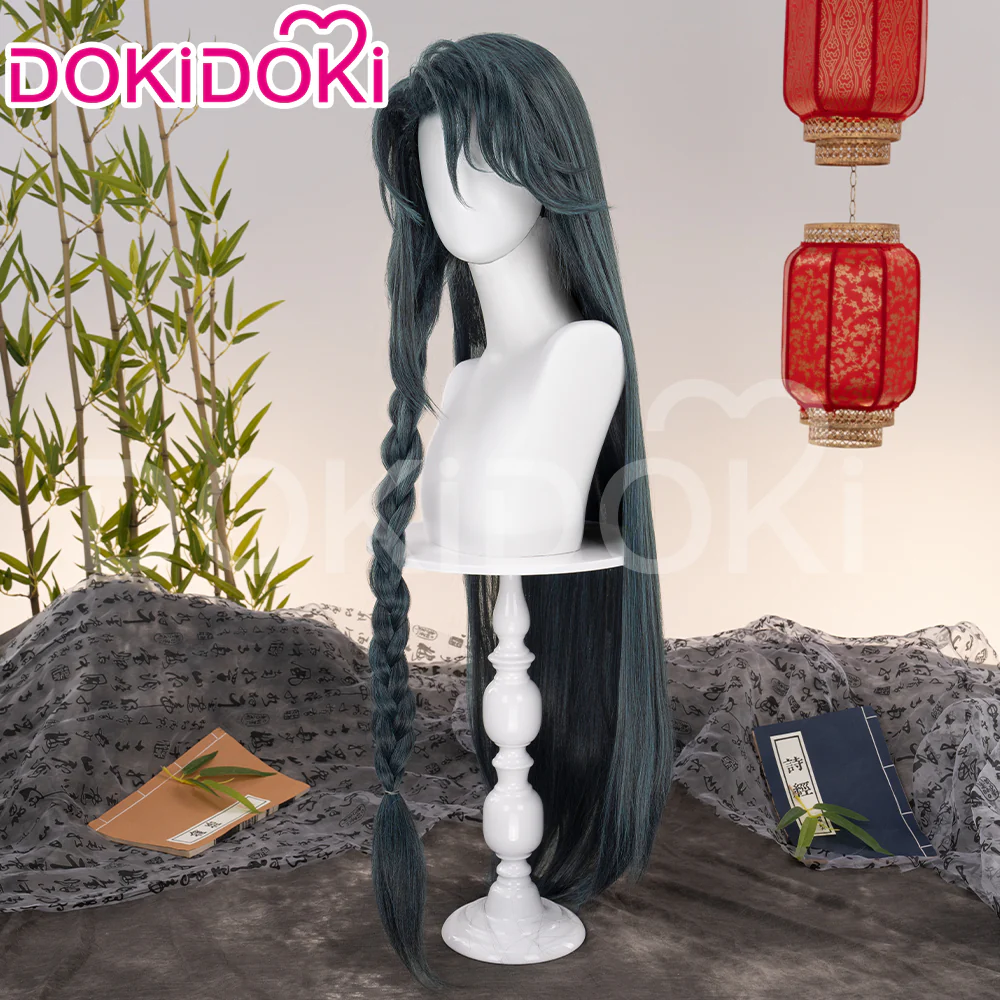 DokiDoki Game Ashes of the Kingdom Cosplay Wig Wenchou Long Straight Green Hair Wen Chou - Image 3