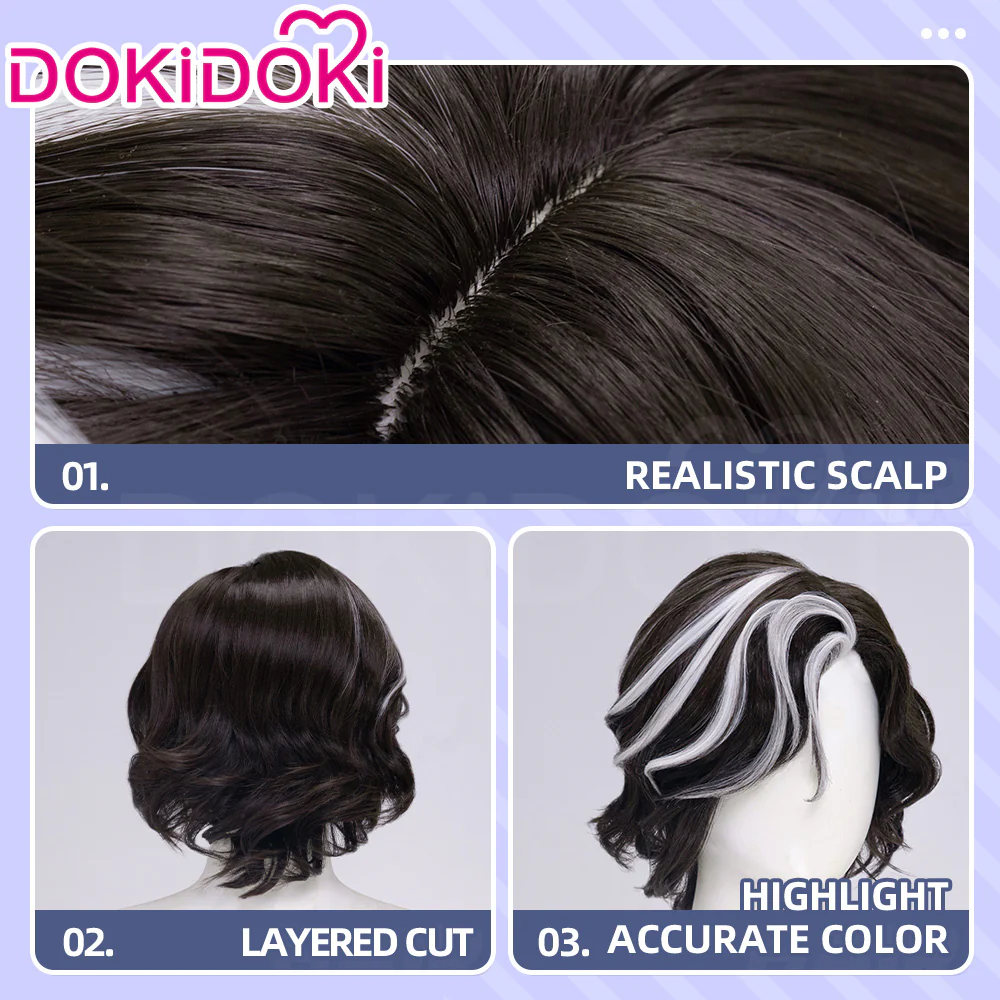 【Ready For Ship】DokiDoki Game Clair Obscur: Expedition 33 Copslay Verso Wig Short Curly Brown Gray Highlight Hair - Image 4