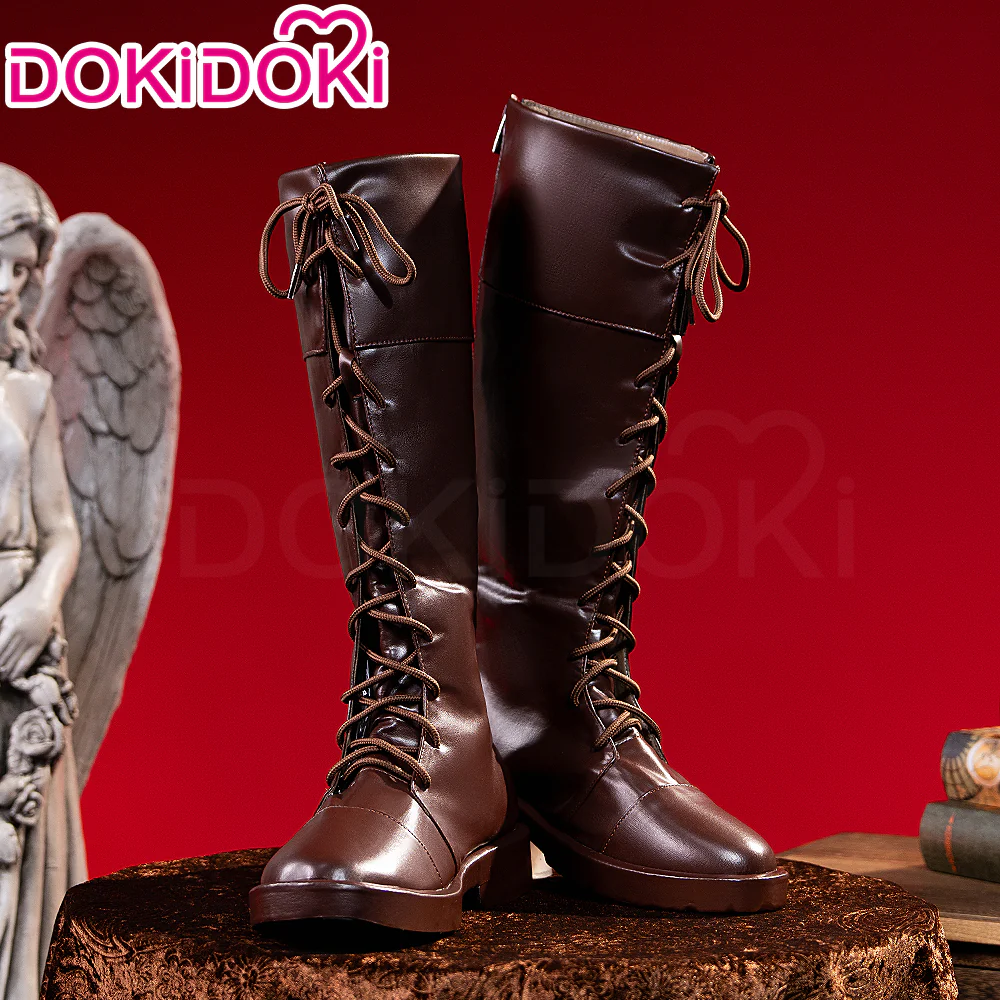 DokiDoki Game Cosplay Shoes Long Brown Lace-up Boots