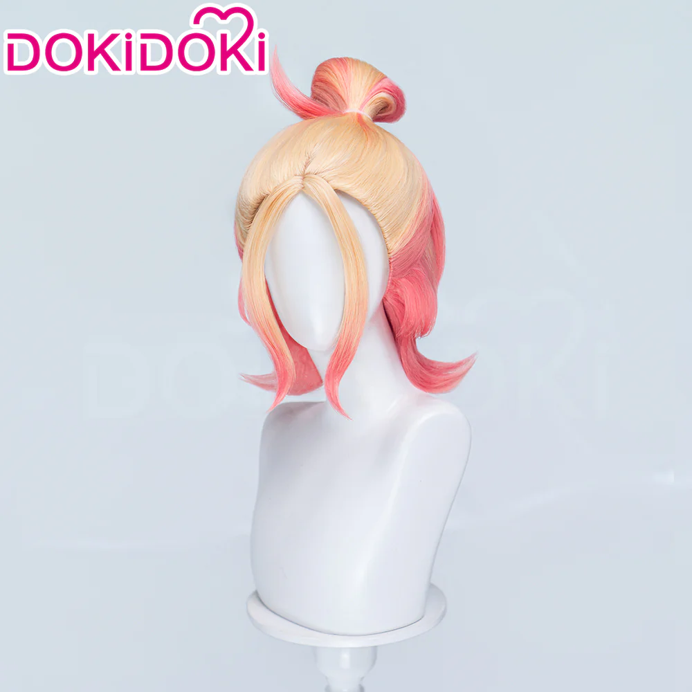 【Ready For Ship】DokiDoki Game Cosplay Trainer Wig Short Blonde Peach Pink Gradient Hair - Image 3