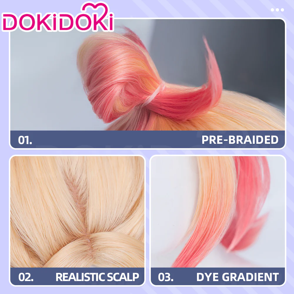 【Ready For Ship】DokiDoki Game Cosplay Trainer Wig Short Blonde Peach Pink Gradient Hair - Image 4